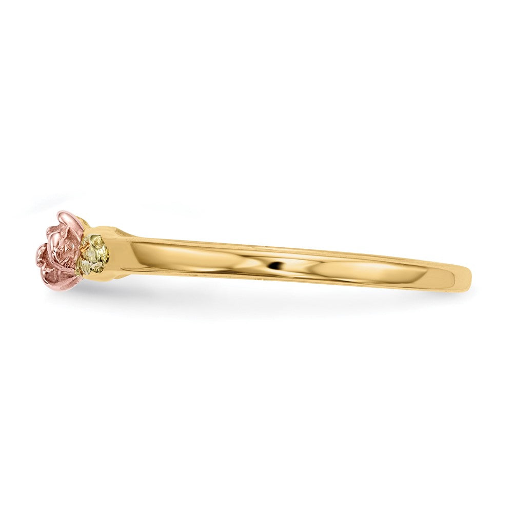 10k and 12k Tri-color Black Hills Gold Rose and Leaves Ring