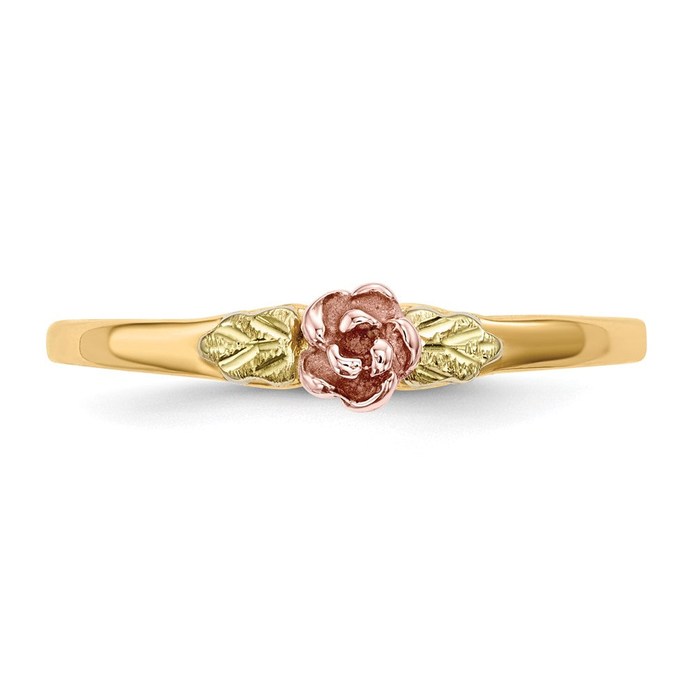 10k and 12k Tri-color Black Hills Gold Rose and Leaves Ring