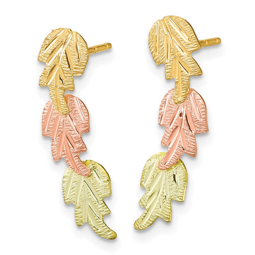 10k and 12k Tri-color Black Hills Gold 3-Leaves Post Earrings