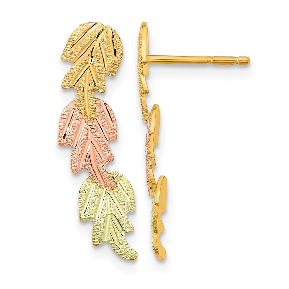 10k and 12k Tri-color Black Hills Gold 3-Leaves Post Earrings