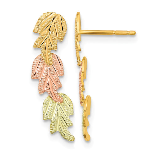10k and 12k Tri-color Black Hills Gold 3-Leaves Post Earrings