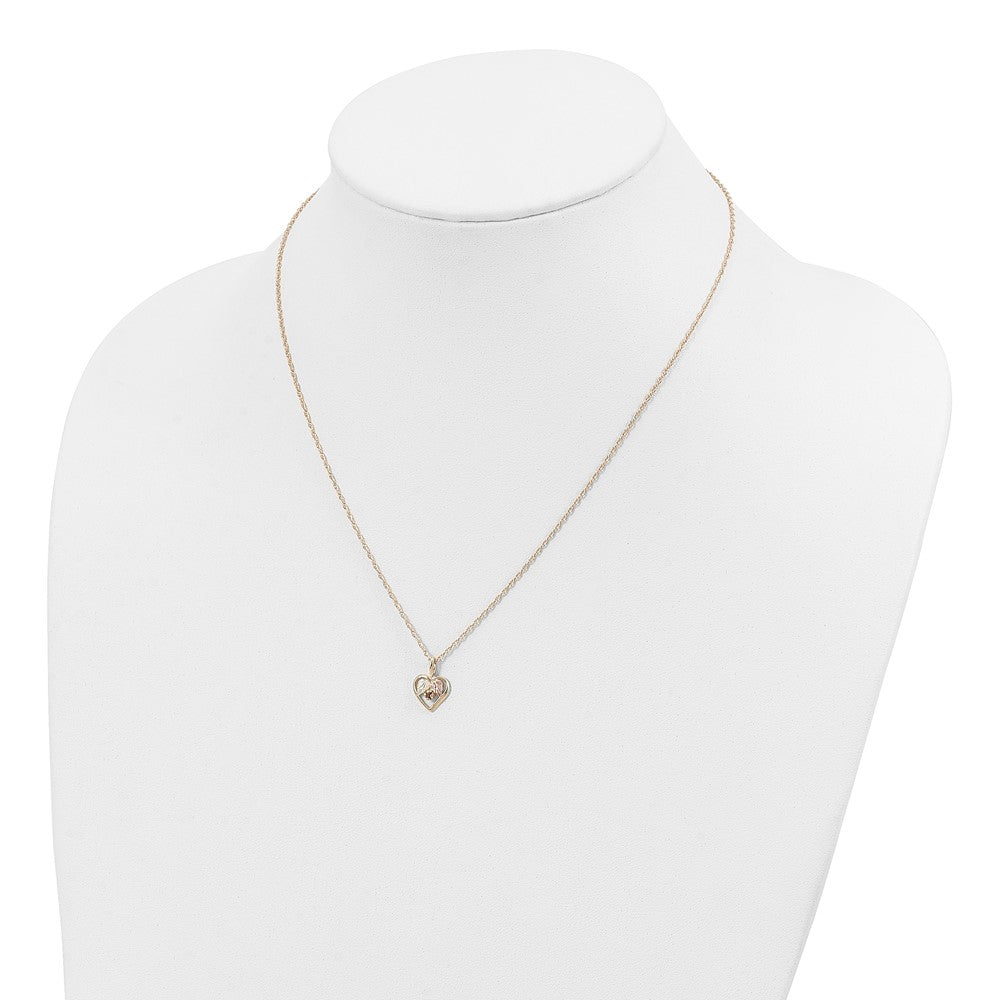 10k and 12k Tri-color Black Hills Gold Garnet and Leaves in Heart 14k Gold-filled Chain 18 inch Necklace