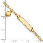10k Polished Solid Chain/Solid Plate Puffed Heart Dangle Anchor Link 20x5mm Plate 6 inch Baby/Child ID Bracelet