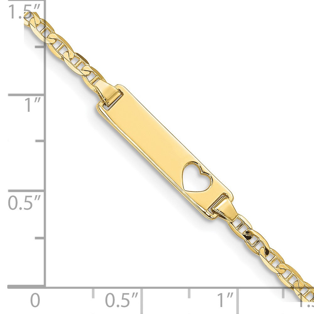 10k Polished Solid Chain/Solid Plate Anchor Link Cut-out Heart 21x5mm Plate 6 inch Baby/Child ID Bracelet
