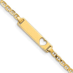 10k Polished Solid Chain/Solid Plate Anchor Link Cut-out Heart 21x5mm Plate 6 inch Baby/Child ID Bracelet