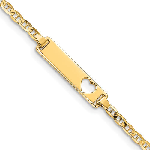 10k Polished Solid Chain/Solid Plate Anchor Link Cut-out Heart 21x5mm Plate 5.5 inch Baby/Child ID Bracelet