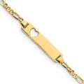10k Polished Solid Chain/Solid Plate Figaro Link Cut-out Heart 21x5mm Plate 6 inch Baby/Child ID Bracelet