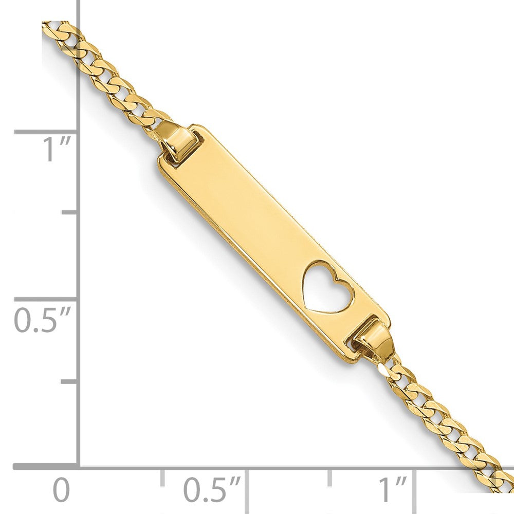 10k Polished Solid Chain/Solid Plate Curb Link Cut-out Heart 21x5mm Plate 5.5 inch Baby/Child ID Bracelet