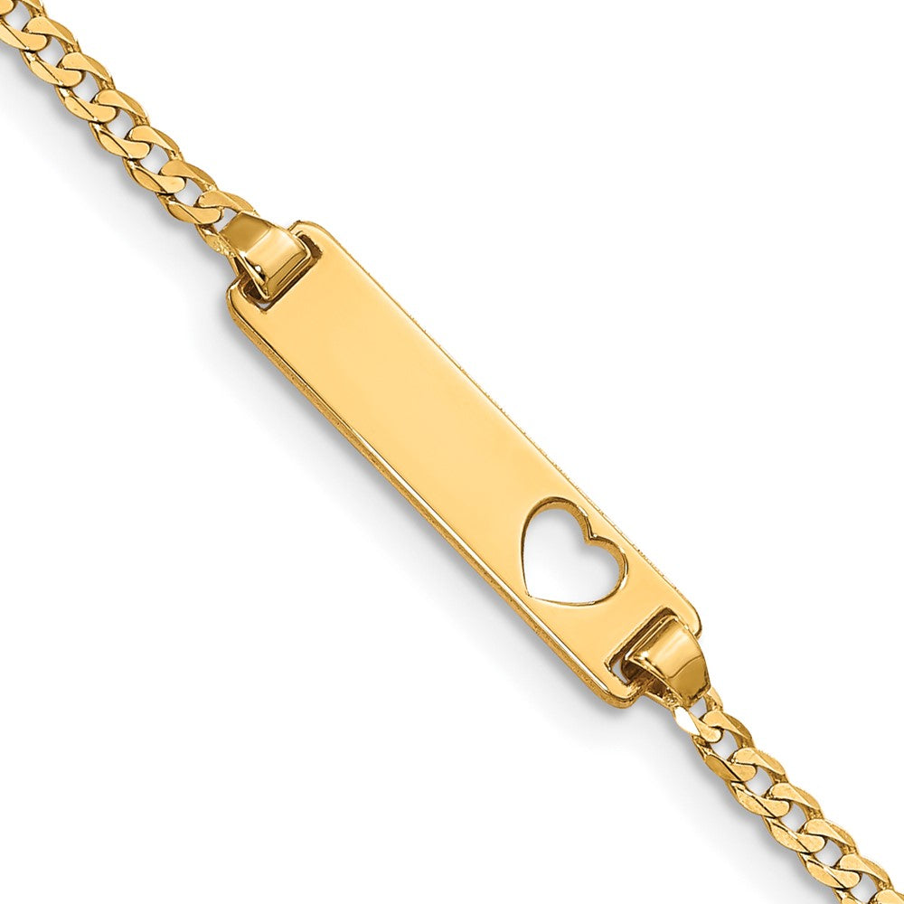 10k Polished Solid Chain/Solid Plate Curb Link Cut-out Heart 21x5mm Plate 5.5 inch Baby/Child ID Bracelet