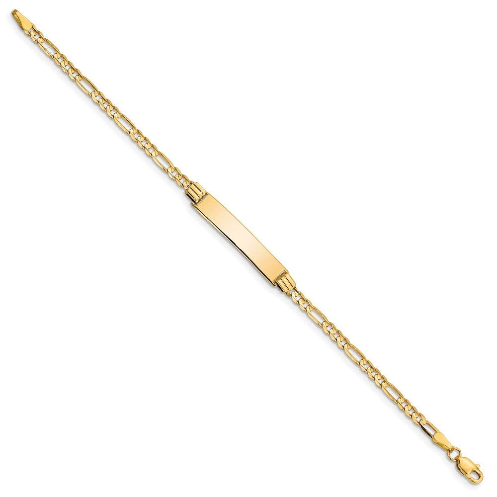 10k Polished Solid Chain/Solid Plate Figaro Link 26x5mm Plate 6 inch Baby/Child ID Bracelet