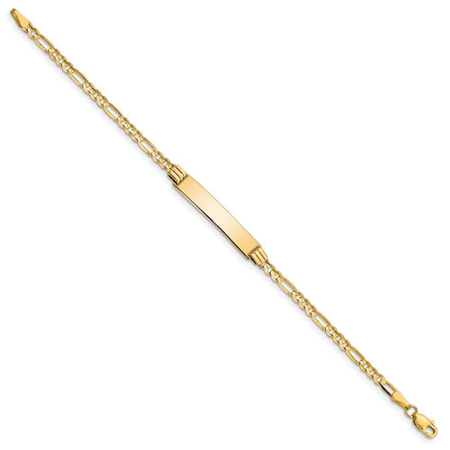 10k Polished Solid Chain/Solid Plate Figaro Link 26x5mm Plate 6 inch Baby/Child ID Bracelet