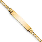 10k Polished Solid Chain/Solid Plate Figaro Link 26x5mm Plate 6 inch Baby/Child ID Bracelet