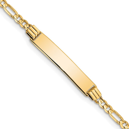 10k Polished Solid Chain/Solid Plate Figaro Link 26x5mm Plate 6 inch Baby/Child ID Bracelet