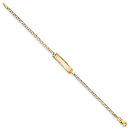 10k Polished Solid Chain/Solid Plate Curb Link 18.5x5mm Plate 6 inch Baby/Child ID Bracelet