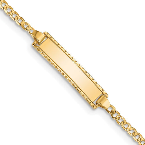 10k Polished Solid Chain/Solid Plate Curb Link 18.5x5mm Plate 6 inch Baby/Child ID Bracelet