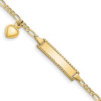 10k Polished Solid Chain/Solid Plate Puffed Heart Dangle Figaro Link 21x6mm Plate 6 inch Baby/Child ID Bracelet