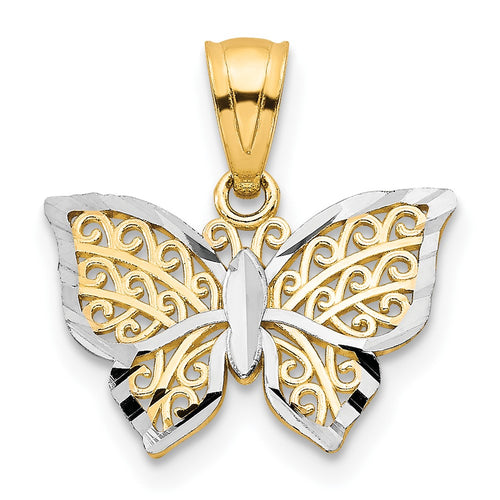 10K and White Rhodium Filigree Butterfly Charm