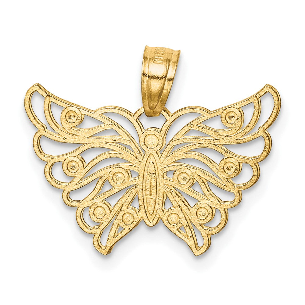 10K and White Rhodium Diamond-cut Butterfly Pendant