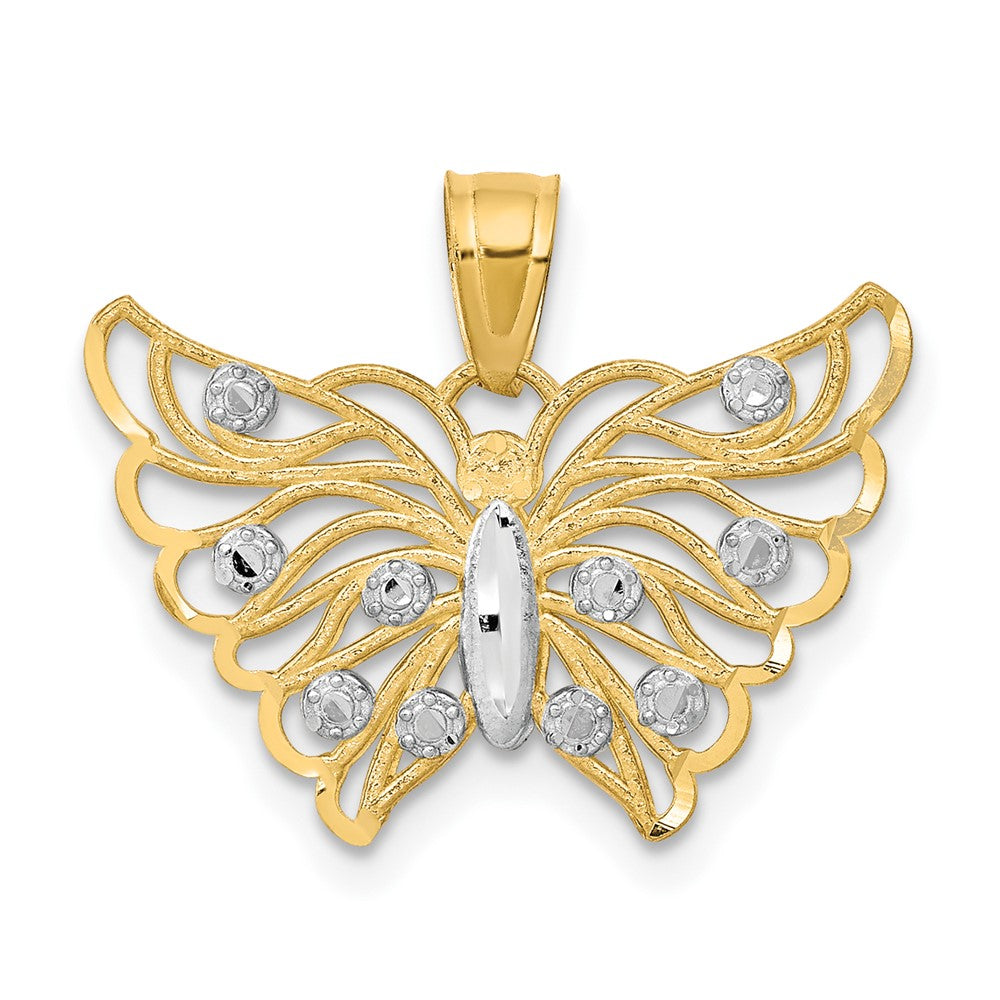 10K and White Rhodium Diamond-cut Butterfly Pendant