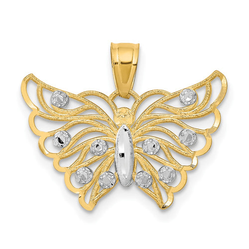 10K and White Rhodium Diamond-cut Butterfly Pendant