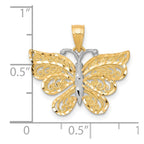 10K and White Rhodium Filigree Butterfly Pendant