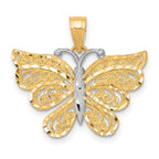 10K and White Rhodium Filigree Butterfly Pendant
