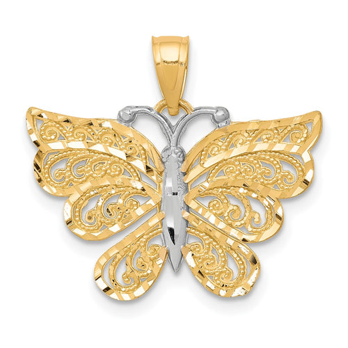 10K and White Rhodium Filigree Butterfly Pendant