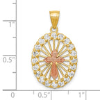 10k Two-tone CZ Cross in Oval Pendant