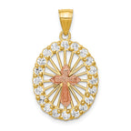 10k Two-tone CZ Cross in Oval Pendant