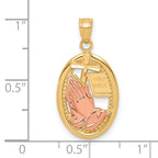 10k Two-tone Praying Hands with Cross and Holy Bible in Oval Pendant