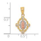 10k Two-tone and White Rhodium Small Oval Our Lady of Guadalupe Pendant