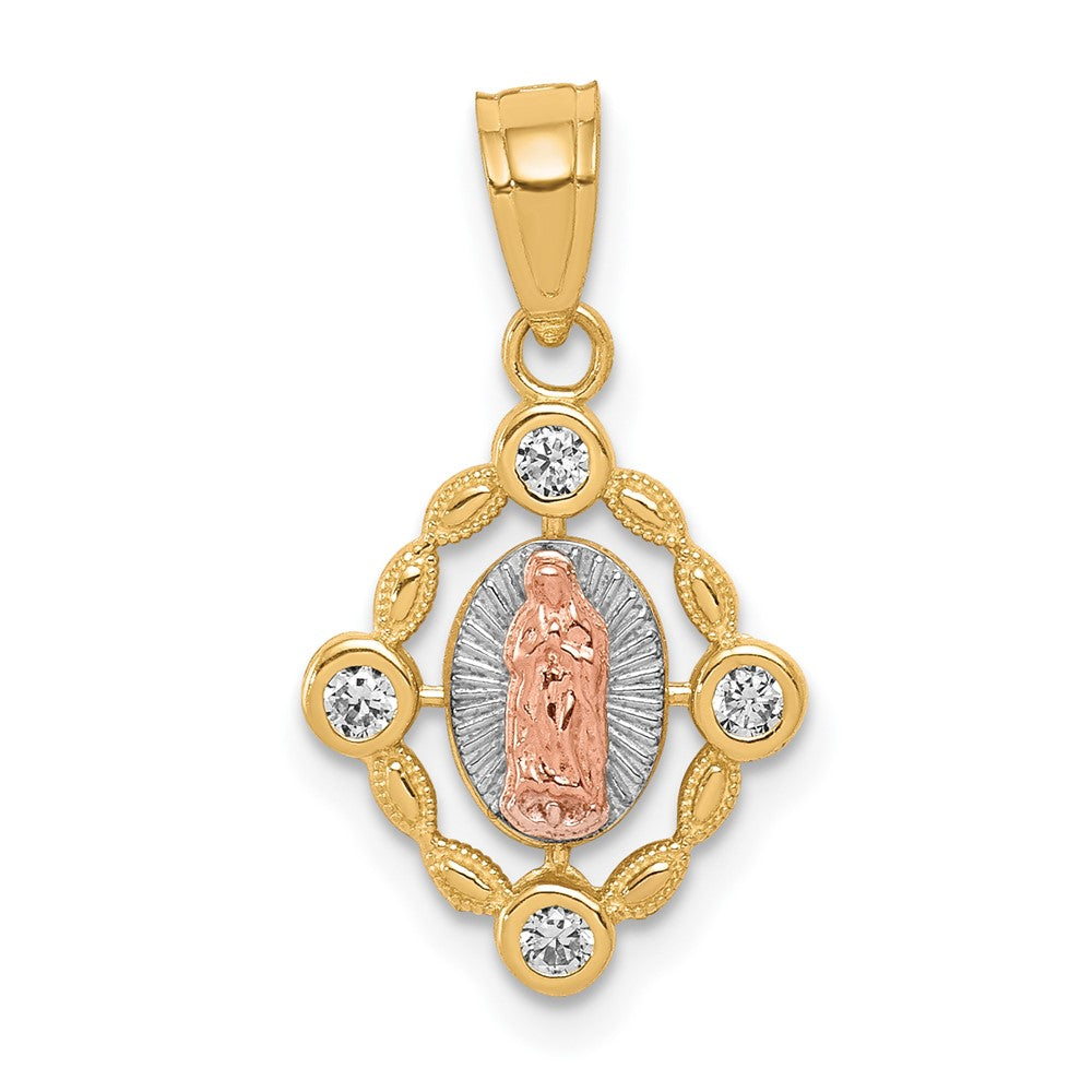 10k Two-tone and White Rhodium Small Oval Our Lady of Guadalupe Pendant