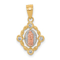 10k Two-tone and White Rhodium Small Oval Our Lady of Guadalupe Pendant