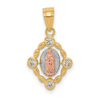 10k Two-tone and White Rhodium Small Oval Our Lady of Guadalupe Pendant