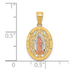 10k Two-tone and White Rhodium Oval Our Lady of Guadalupe Pendant