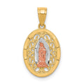 10k Two-tone and White Rhodium Oval Our Lady of Guadalupe Pendant