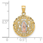 10k Two-tone and White Rhodium Round Our Lady of Guadalupe Pendant