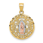 10k Two-tone and White Rhodium Round Our Lady of Guadalupe Pendant