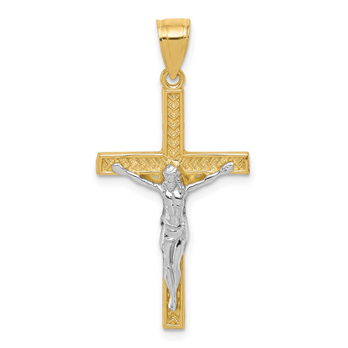 10K and White Rhodium Crucifix Pendant