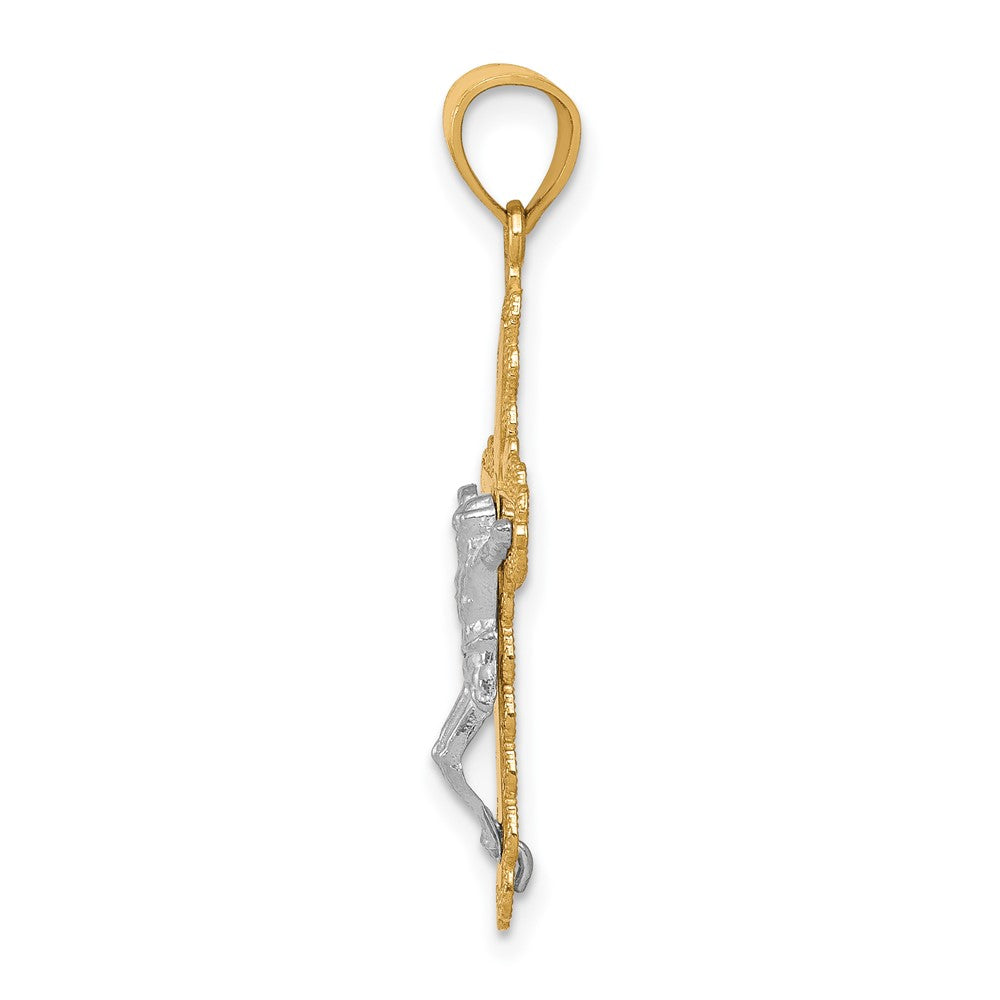 10K and White Rhodium Filigree Crucifix Pendant