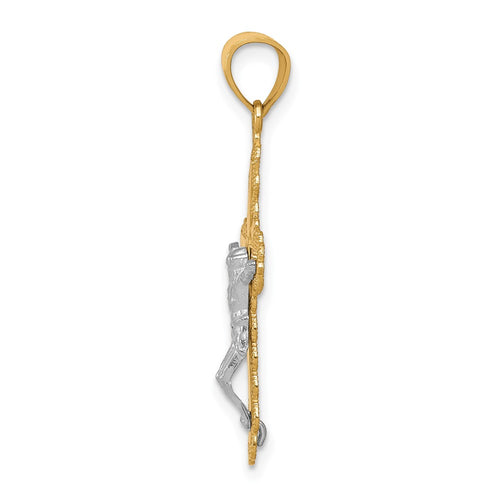 10K and White Rhodium Filigree Crucifix Pendant