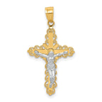10K and White Rhodium Filigree Crucifix Pendant