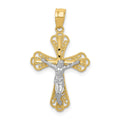 10K and White Rhodium Filigree Crucifix Pendant