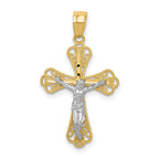 10K and White Rhodium Filigree Crucifix Pendant
