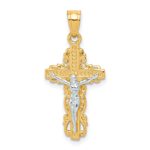 10K and White Rhodium Crucifix Pendant