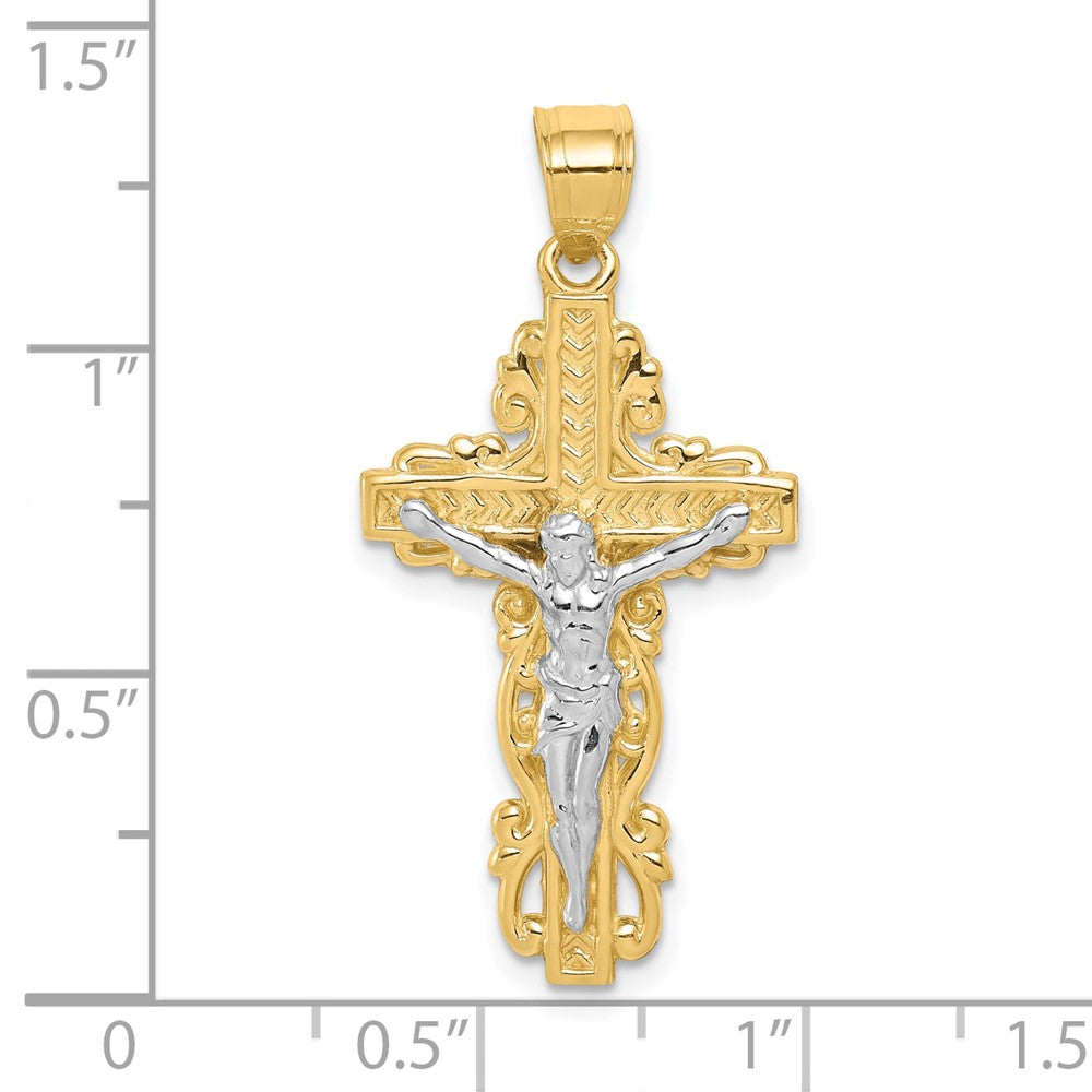 10K and White Rhodium Crucifix Pendant