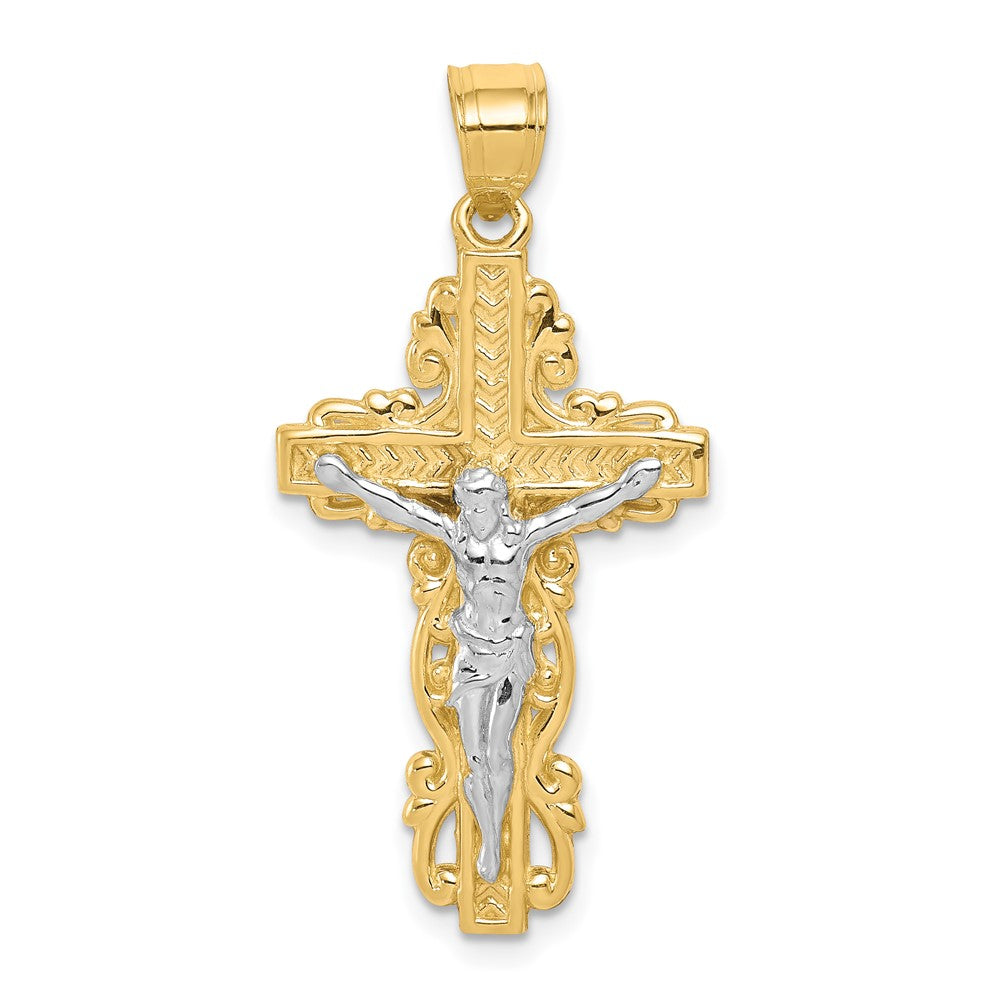 10K and White Rhodium Crucifix Pendant