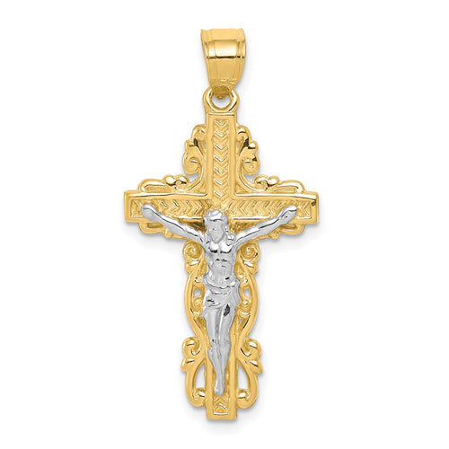 10K and White Rhodium Crucifix Pendant