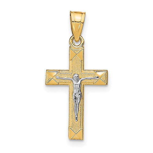 10K and White Rhodium Small Crucifix Pendant