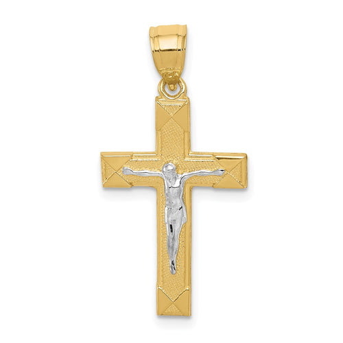 10K and White Rhodium Crucifix Pendant
